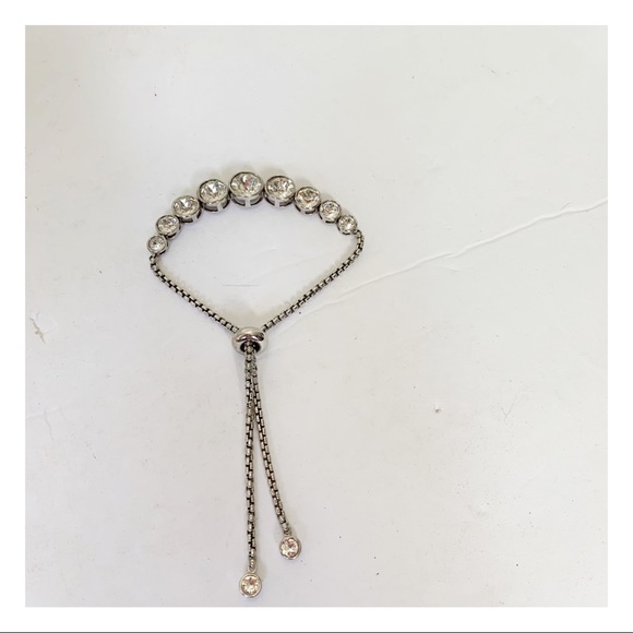 bezel set sparkling crystal slider clasp silver tone  bracelet holiday formal - Picture 14 of 16